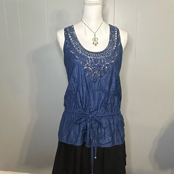Forever 21 Blue Embellished Boho Top - Picture 1 of 6